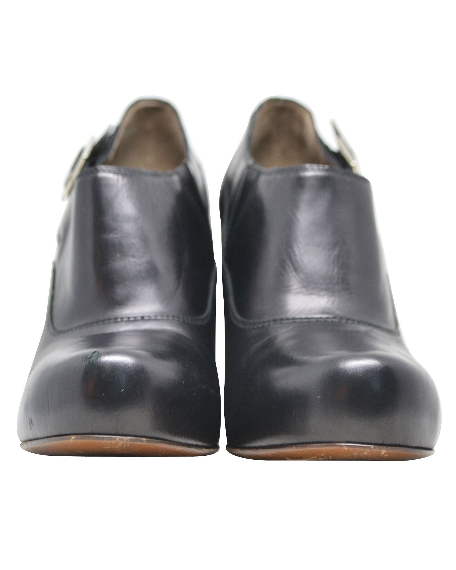 Black Buckled Low Cut Round-Toe Heel Booties
