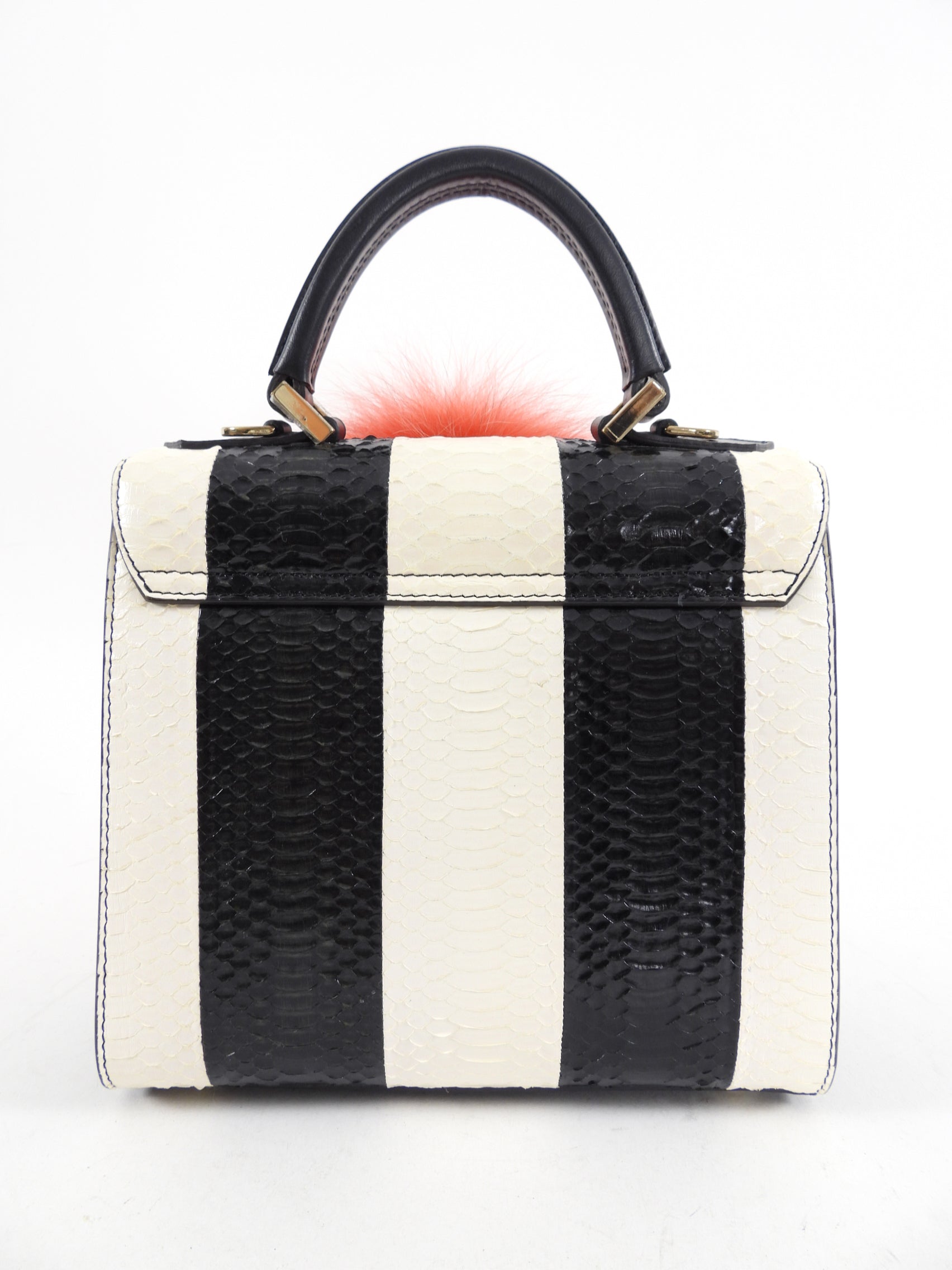 Les Petit Joueurs Python and Fox Fur Striped Mini Bag