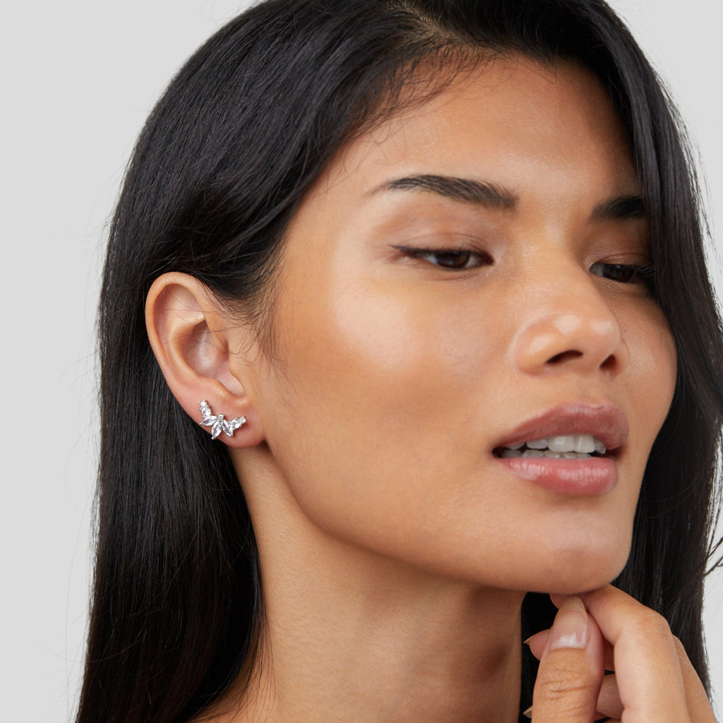 Lily Crystal Silver Leaf Earrings