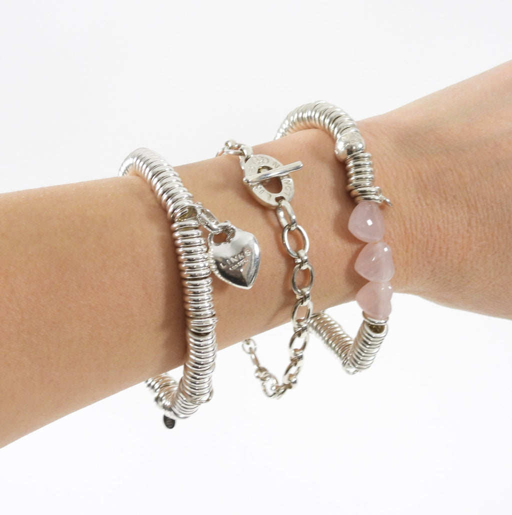 Links Sweetie Sterling Silver Bracelet with Pink Hearts