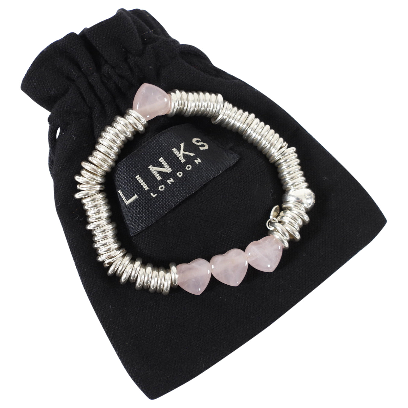 Links Sweetie Sterling Silver Bracelet with Pink Hearts