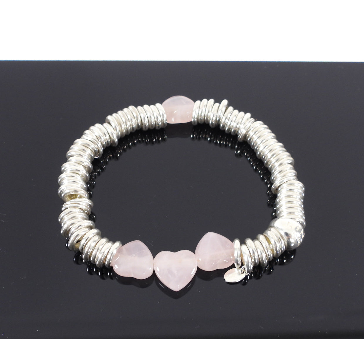 Links Sweetie Sterling Silver Bracelet with Pink Hearts