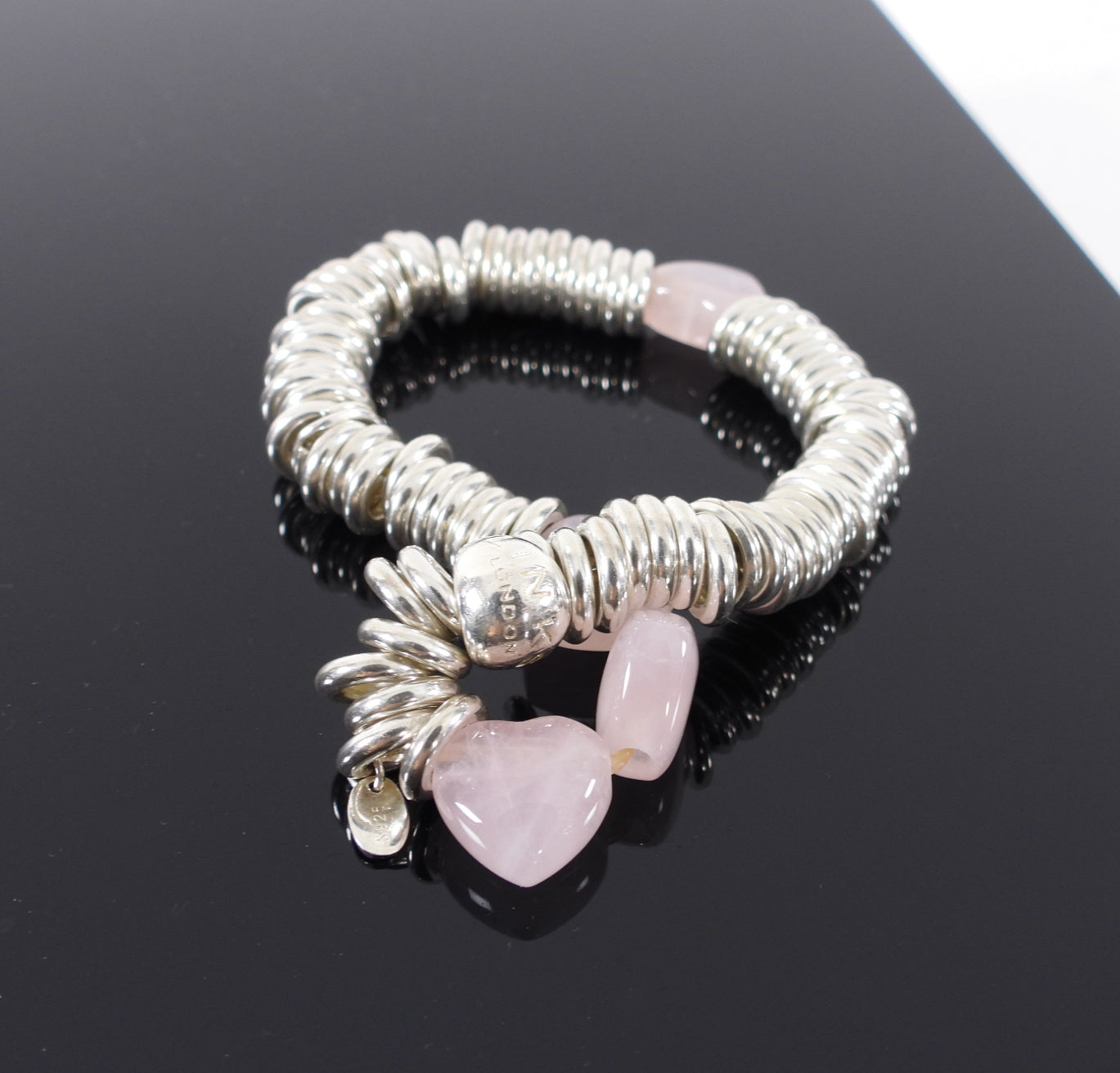 Links Sweetie Sterling Silver Bracelet with Pink Hearts