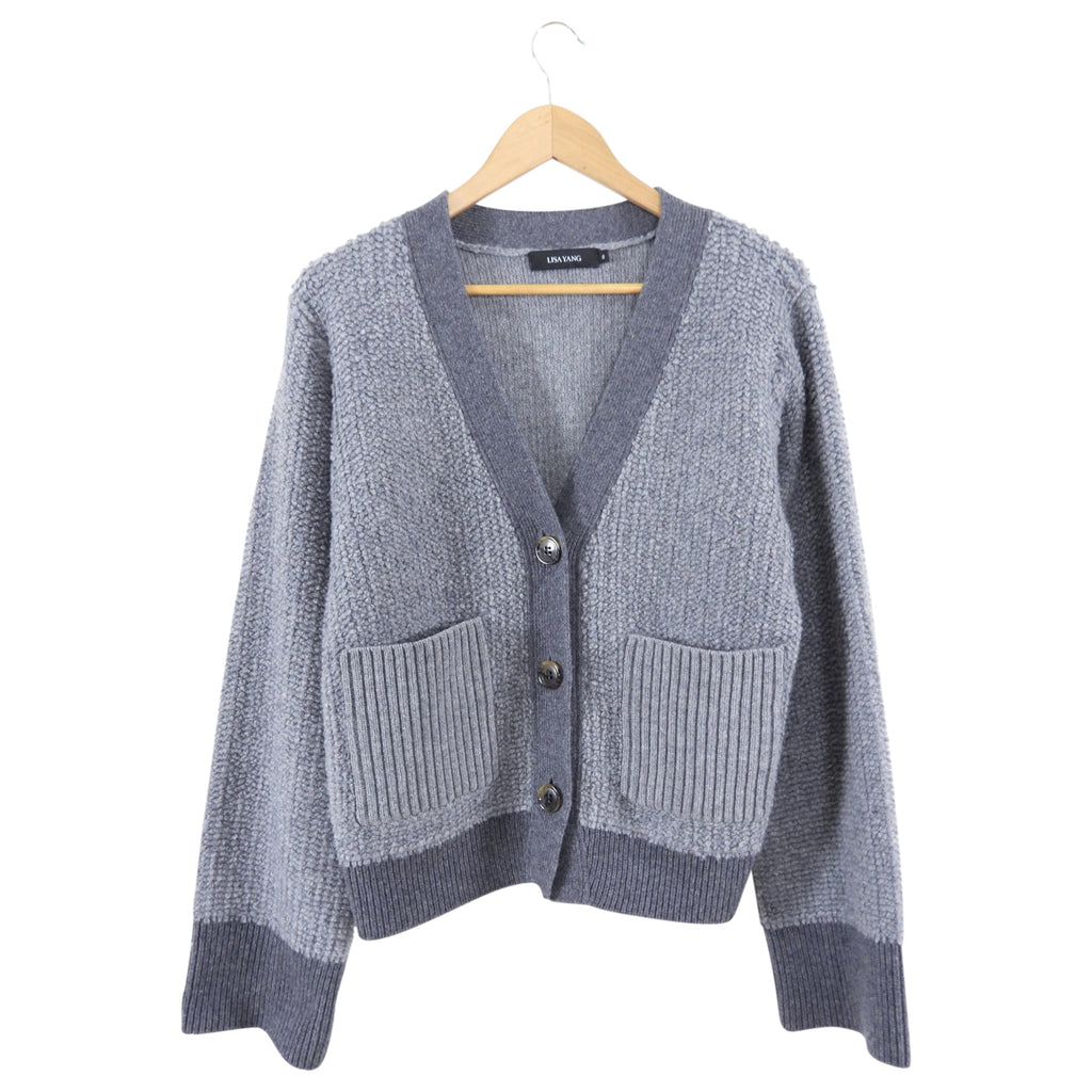 Lisa Yang Grey Boucle Knit Cashmere igan Sweater - S