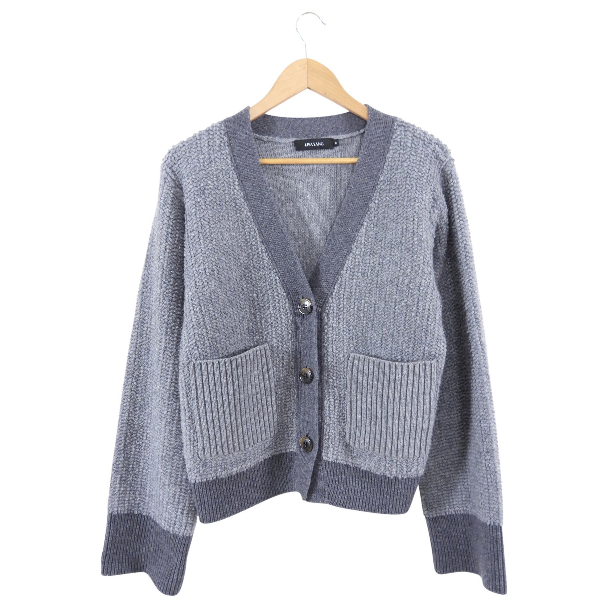 Lisa Yang Grey Boucle Knit Cashmere igan Sweater - S