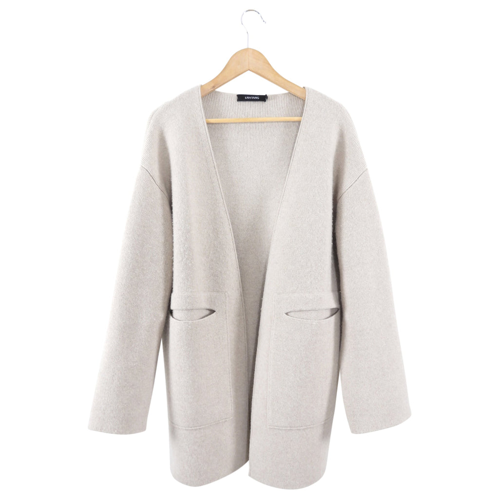 Lisa Yang Light Greige Cashmere igan Sweater - S / M