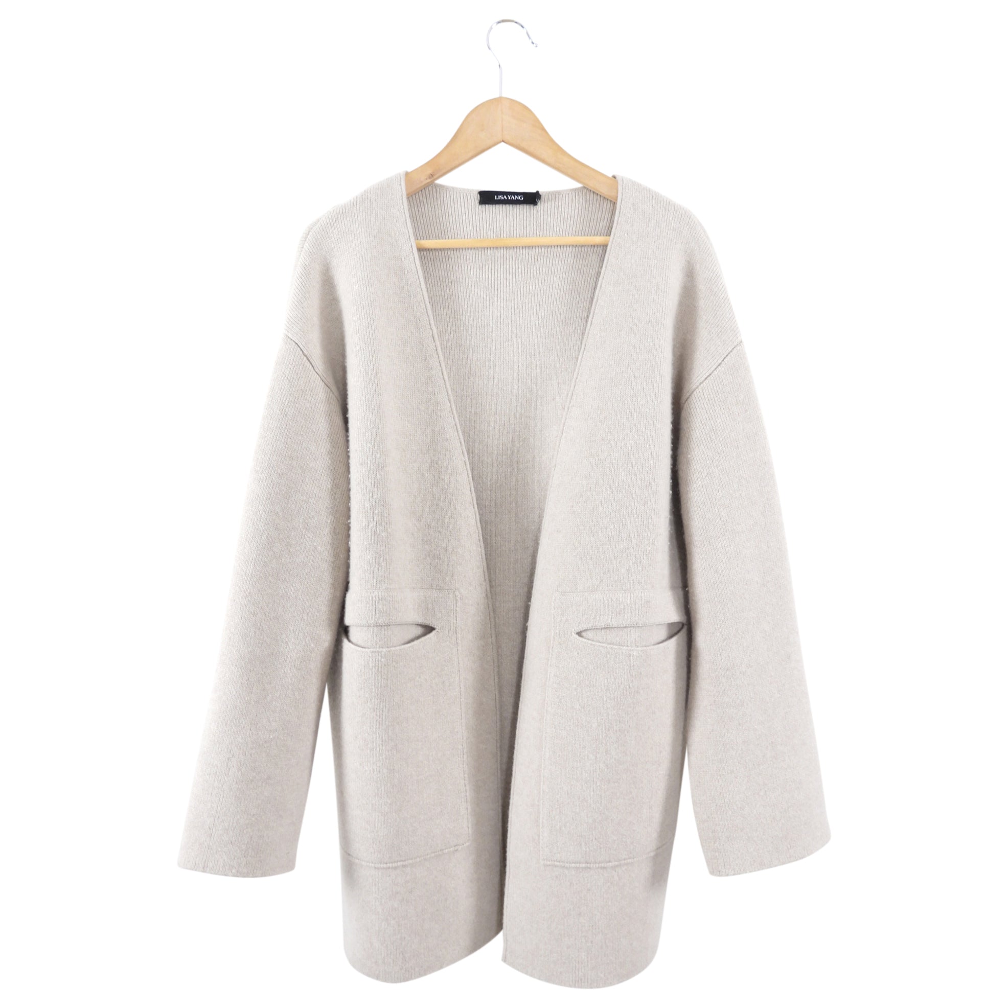 Lisa Yang Light Greige Cashmere igan Sweater - S / M