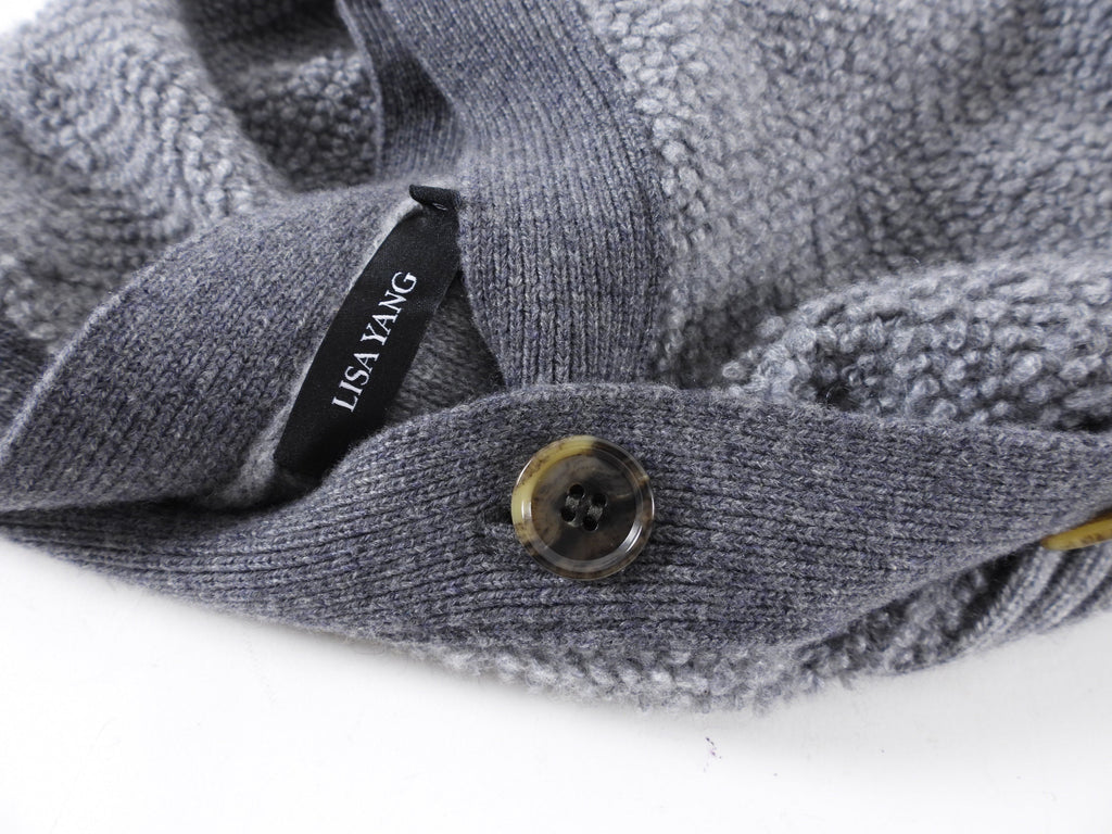 Lisa Yang Grey Boucle Knit Cashmere igan Sweater - S