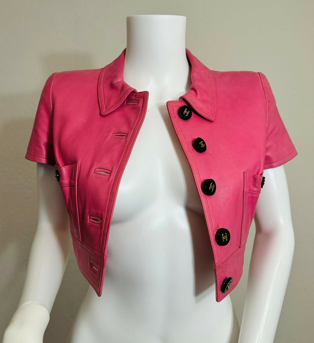 Chanel Vintage 1995 Barbie Pink Leather Cropped Jacket