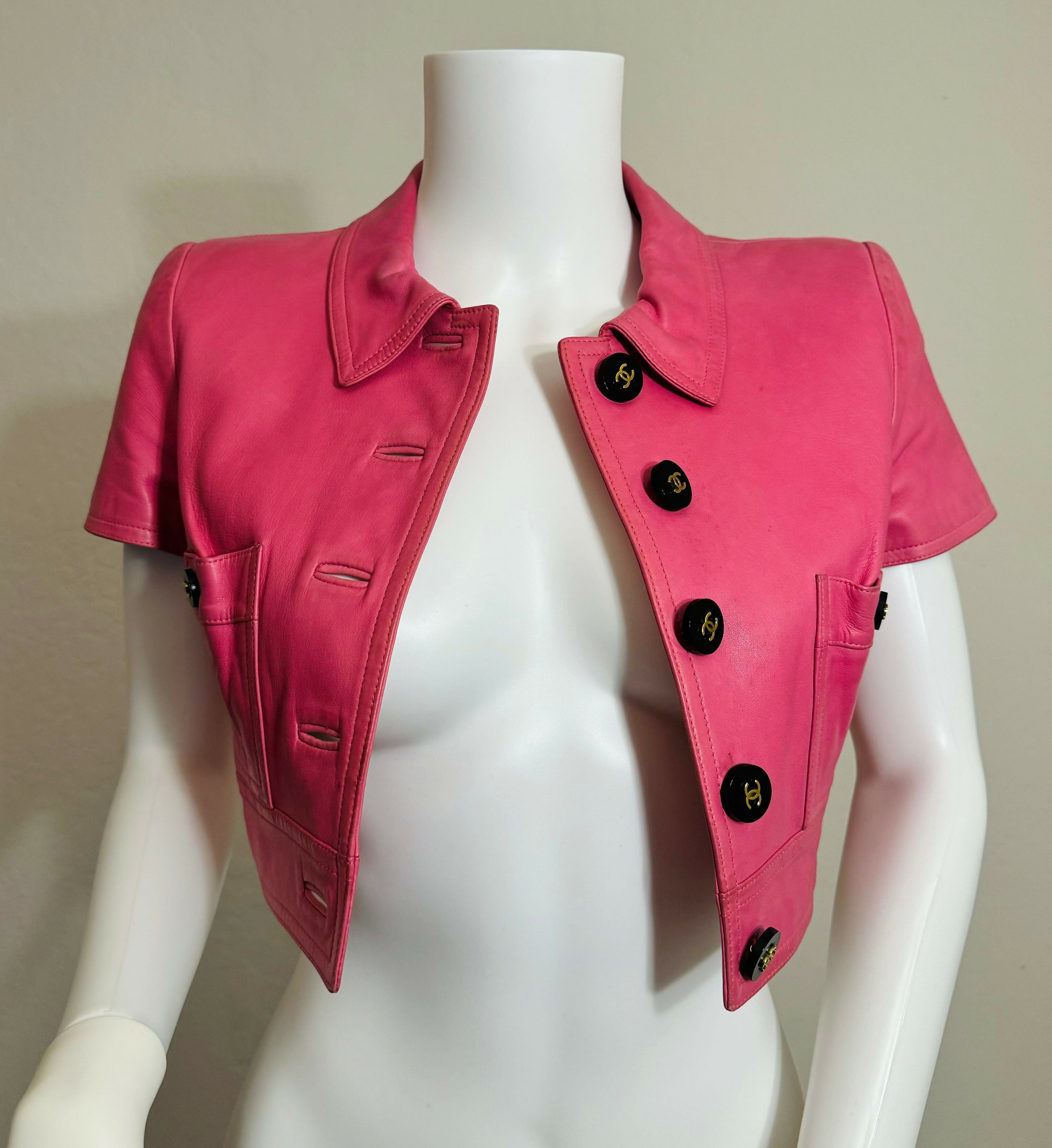 Chanel Vintage 1995 Barbie Pink Leather Cropped Jacket