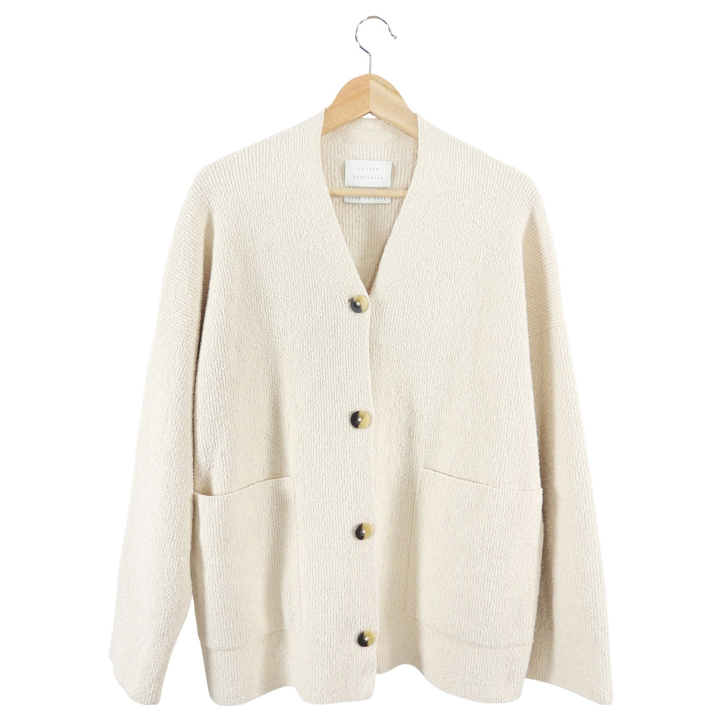 Lauren Manoogian Ivory Beige Brushed Knit igan Sweater - S/M