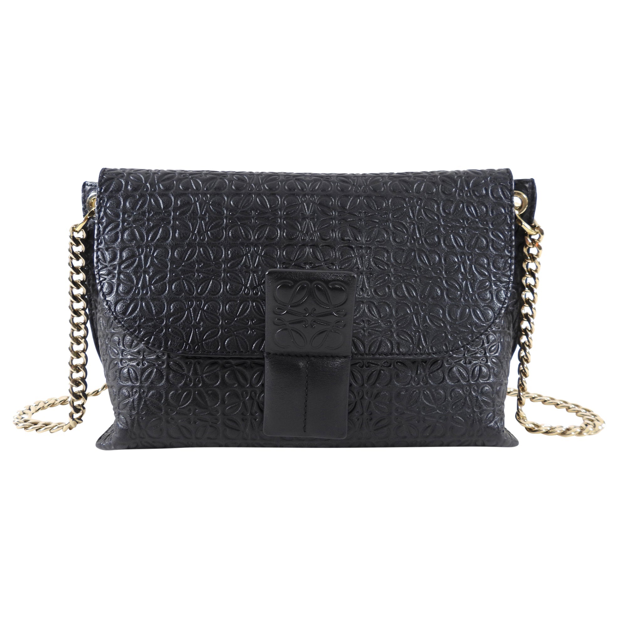 Loewe Black Embossed Anagram Avenue Chain Bag