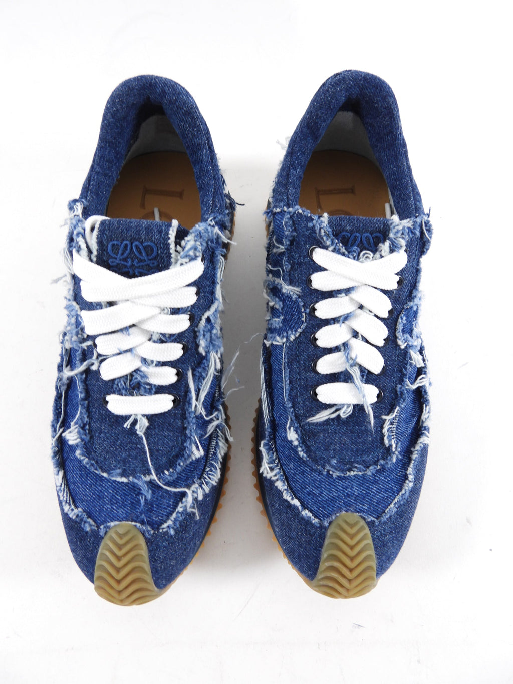 Loewe Blue Denim Anagram Frayed Edge Sneakers - 37