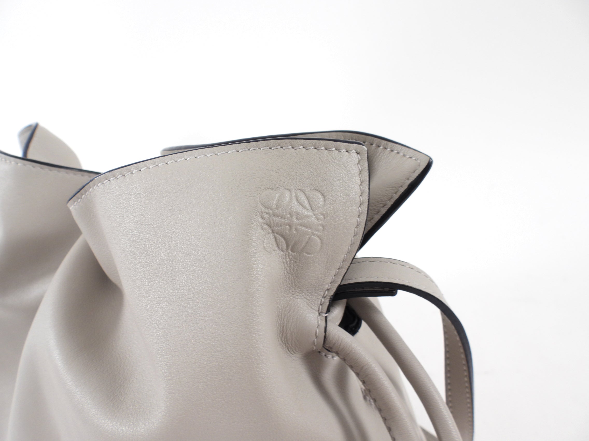 Loewe Light Grey Leather Flamenco Knot Medium Drawstring Bag