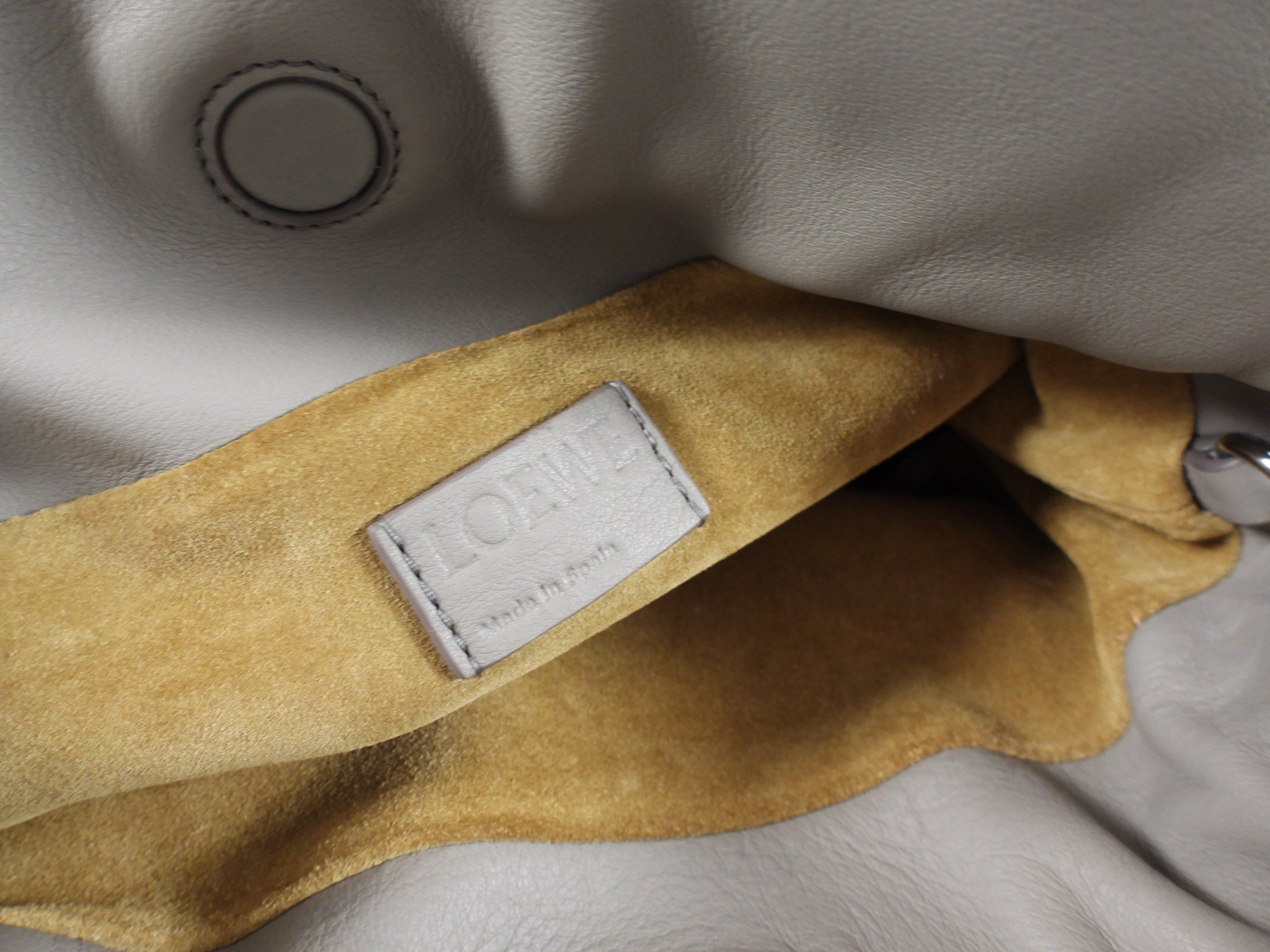 Loewe Pearl Grey Leather Mini Flamenco Clutch Bag