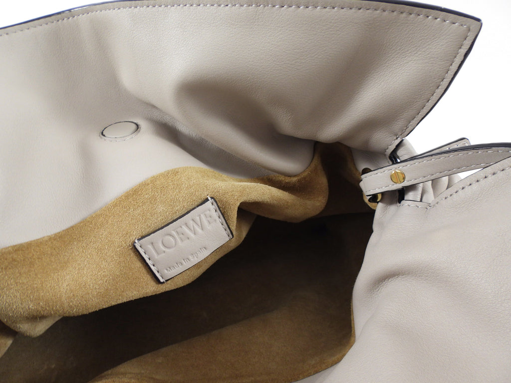 Loewe Light Grey Leather Flamenco Knot Medium Drawstring Bag