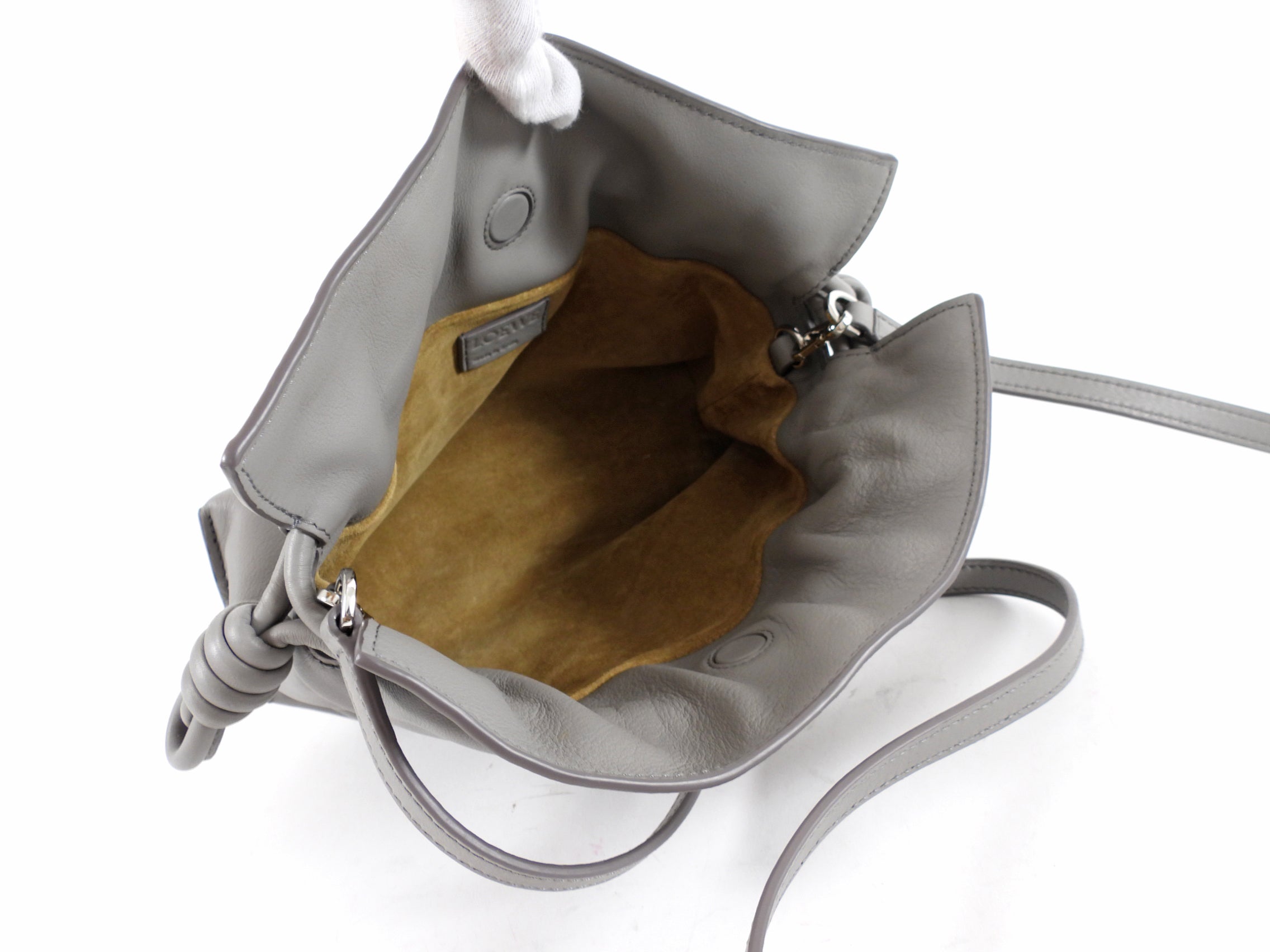 Loewe Pearl Grey Leather Mini Flamenco Clutch Bag