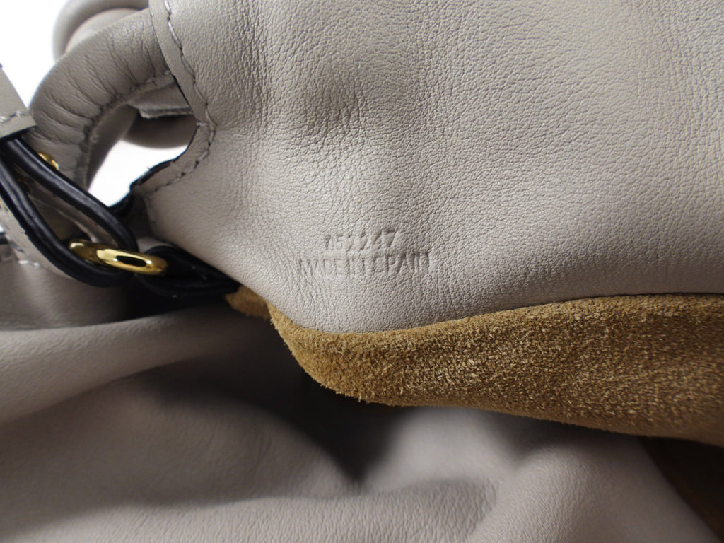 Loewe Light Grey Leather Flamenco Knot Medium Drawstring Bag