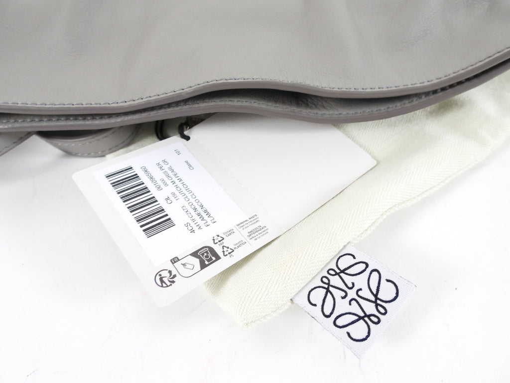 Loewe Pearl Grey Leather Mini Flamenco Clutch Bag