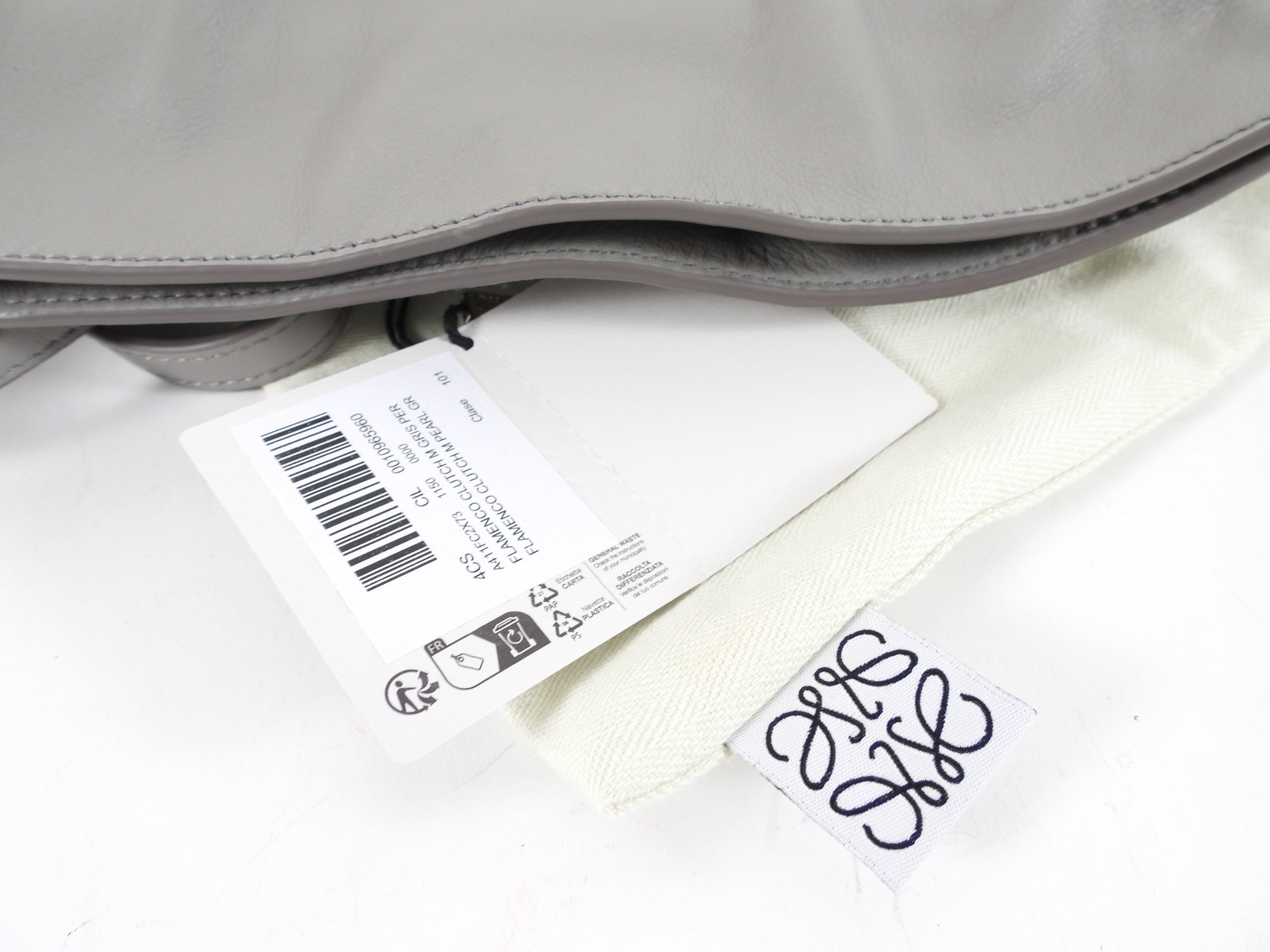 Loewe Pearl Grey Leather Mini Flamenco Clutch Bag