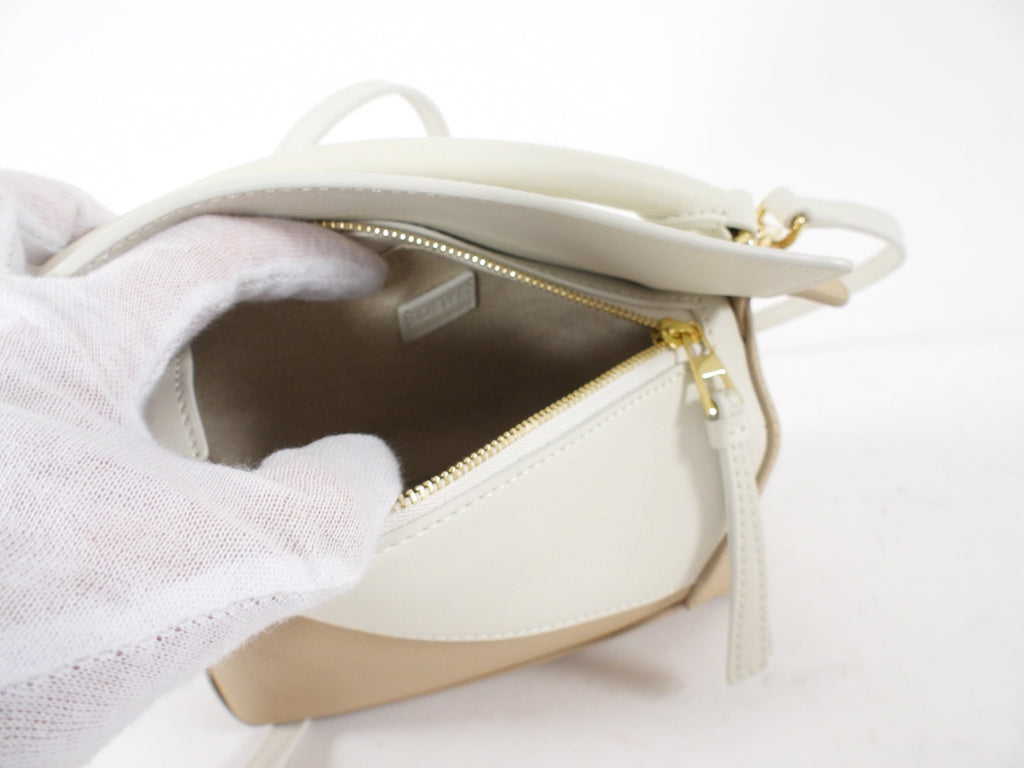 Loewe Beige and White Leather Mini Puzzle Edge Bag