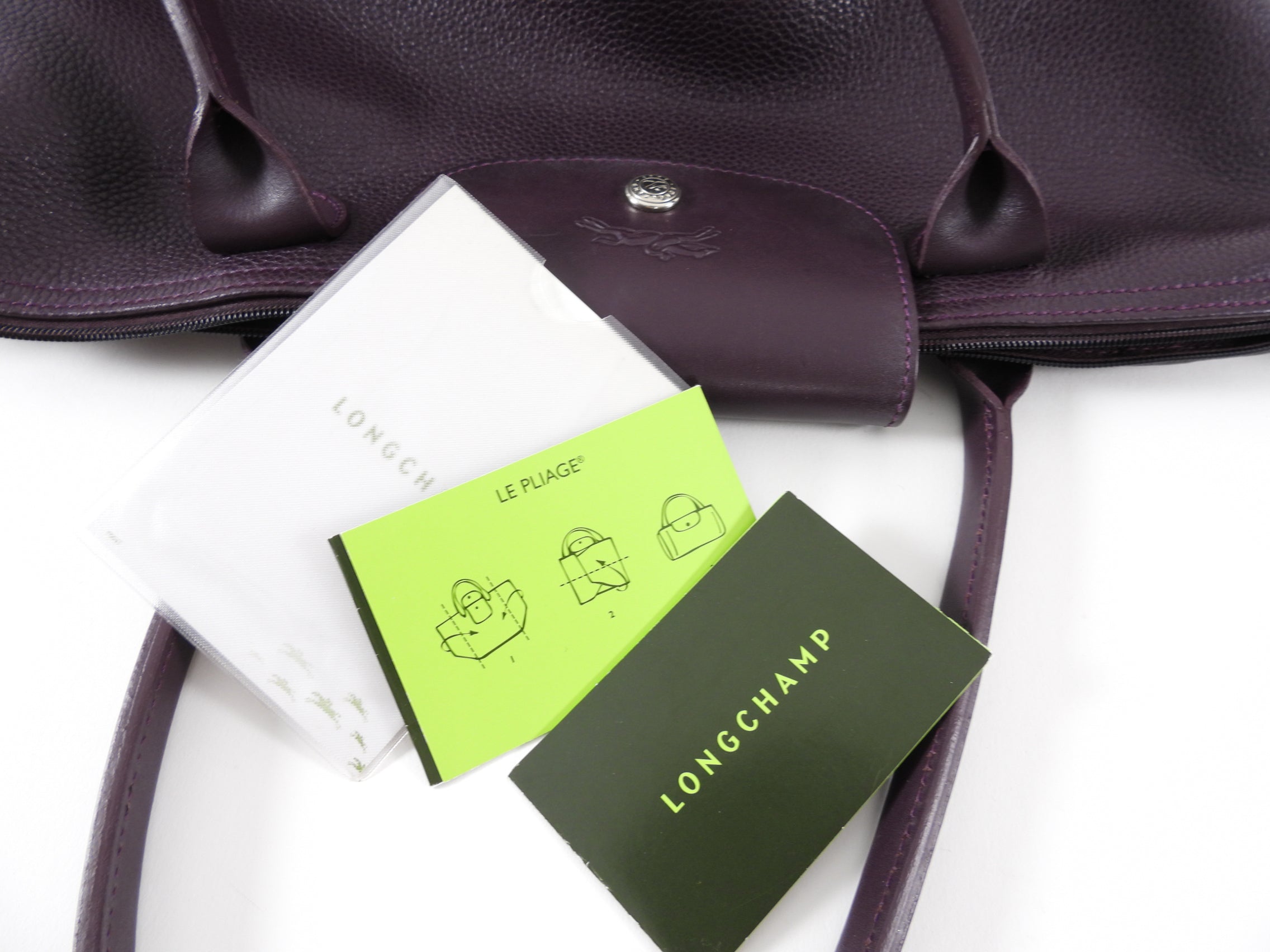 Longchamp Le Pliage Leather Dark Purple Bag