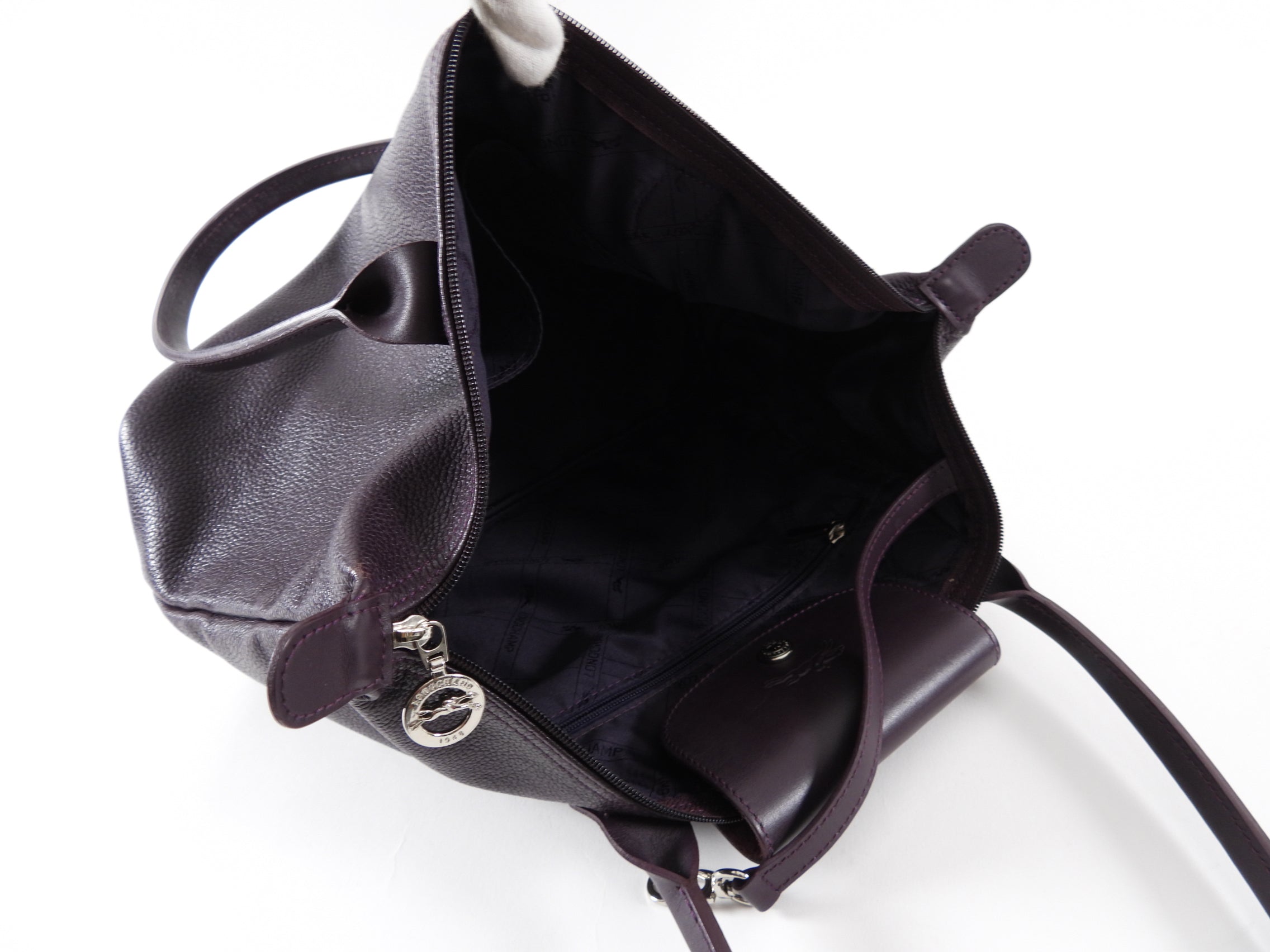 Longchamp Le Pliage Leather Dark Purple Bag