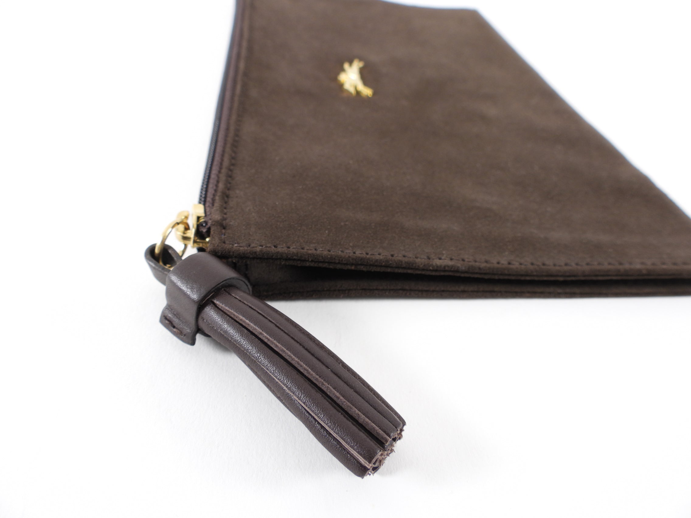 Longchamp Brown Suede Zip Wristlet Bag