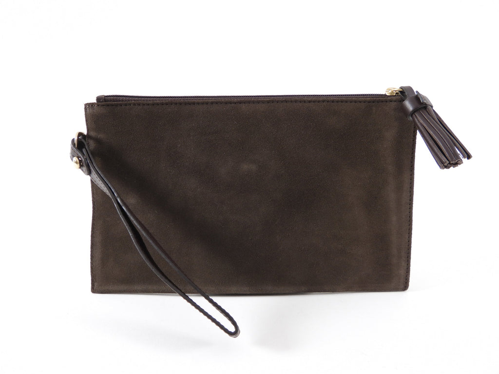Longchamp Brown Suede Zip Wristlet Bag