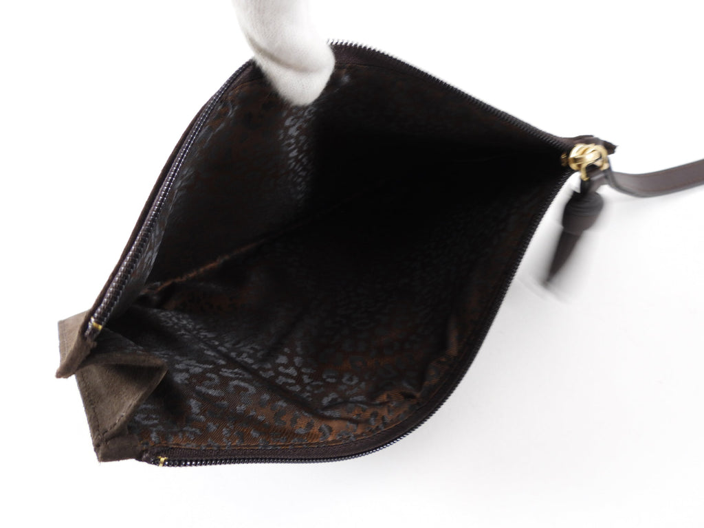 Longchamp Brown Suede Zip Wristlet Bag