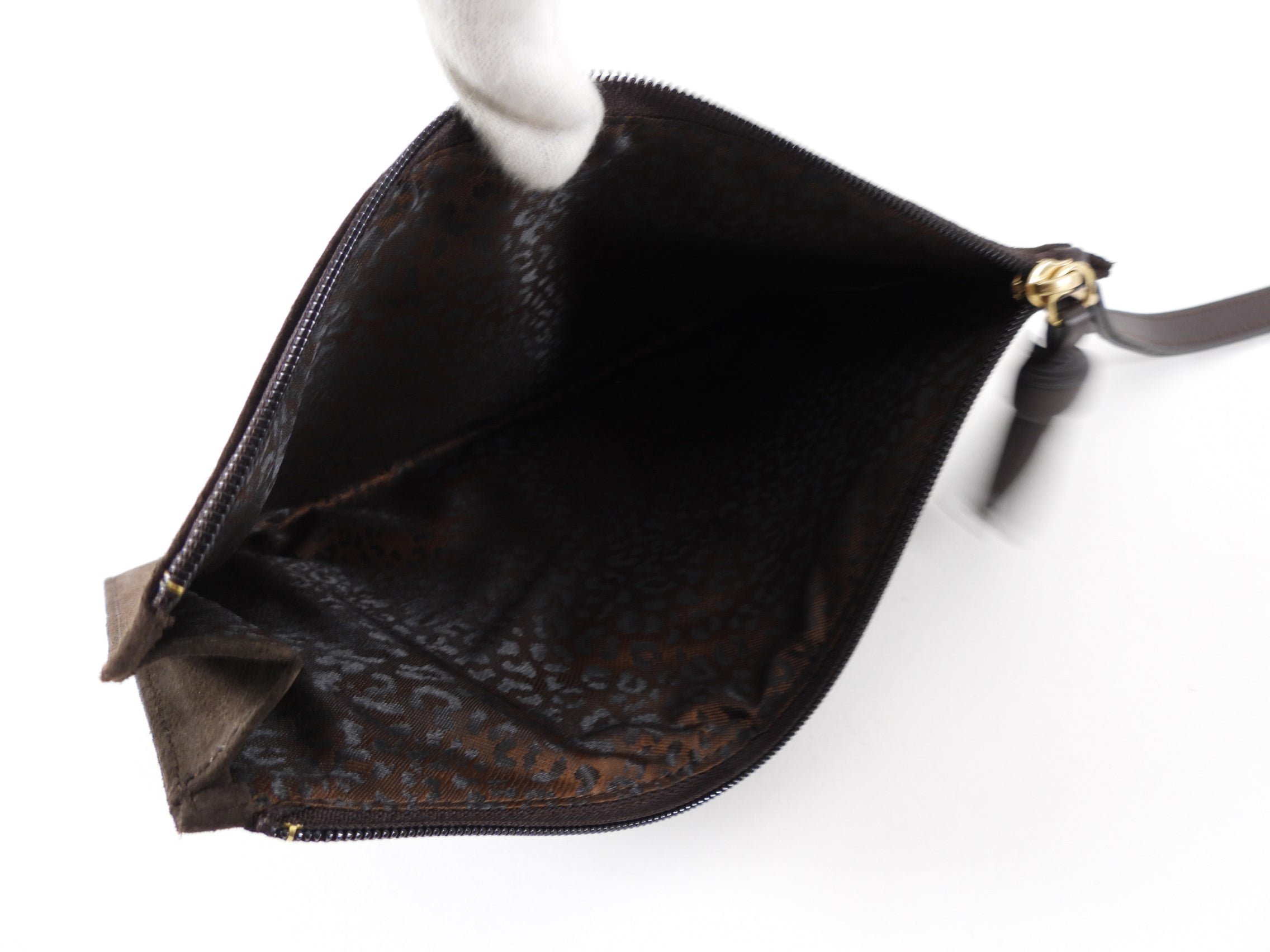 Longchamp Brown Suede Zip Wristlet Bag