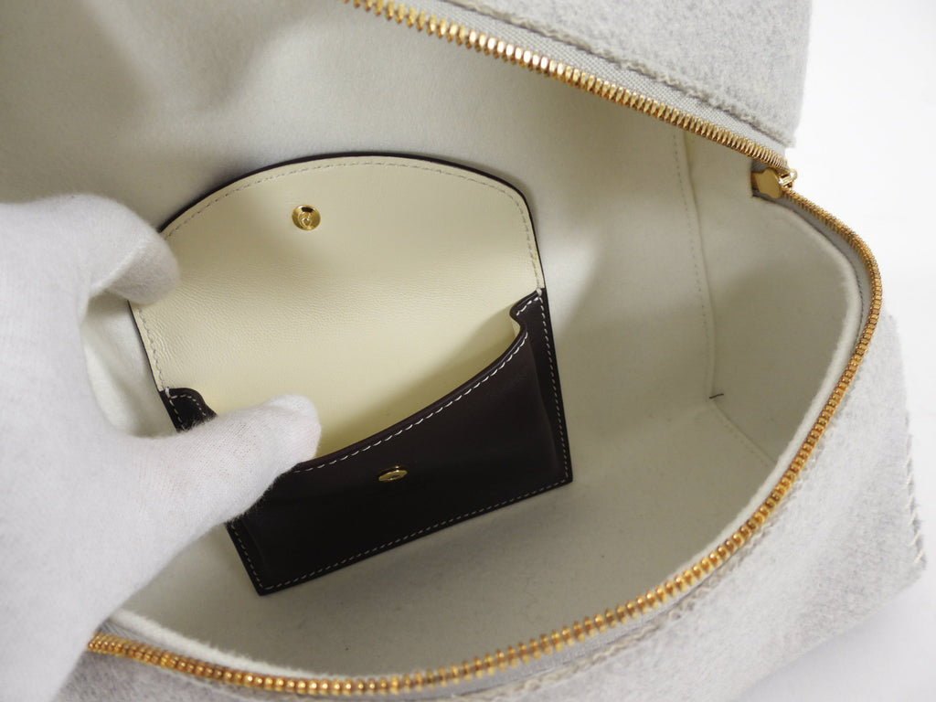 Loro Piana Extra L27 Grey Cashmere and Dark Brown Leather Zip Bag
