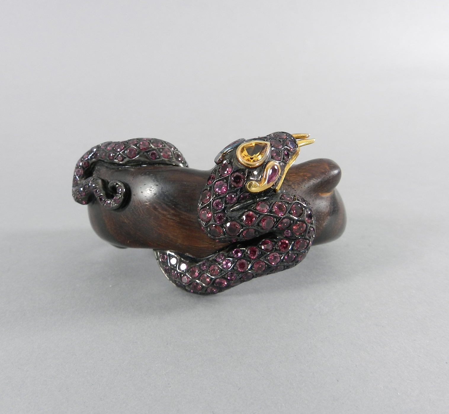 Lotus Arts de Vivre Gold, Pink Sapphire and Ebony Snake Cuff Bracelet
