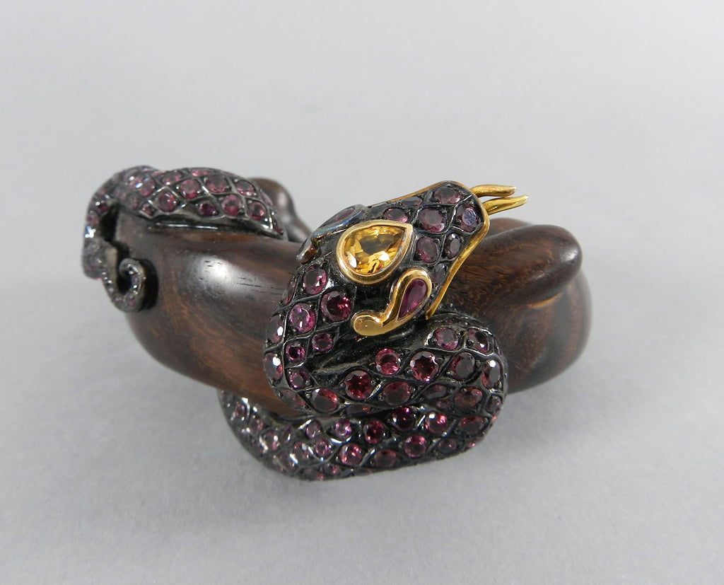 Lotus Arts de Vivre Gold, Pink Sapphire and Ebony Snake Cuff Bracelet