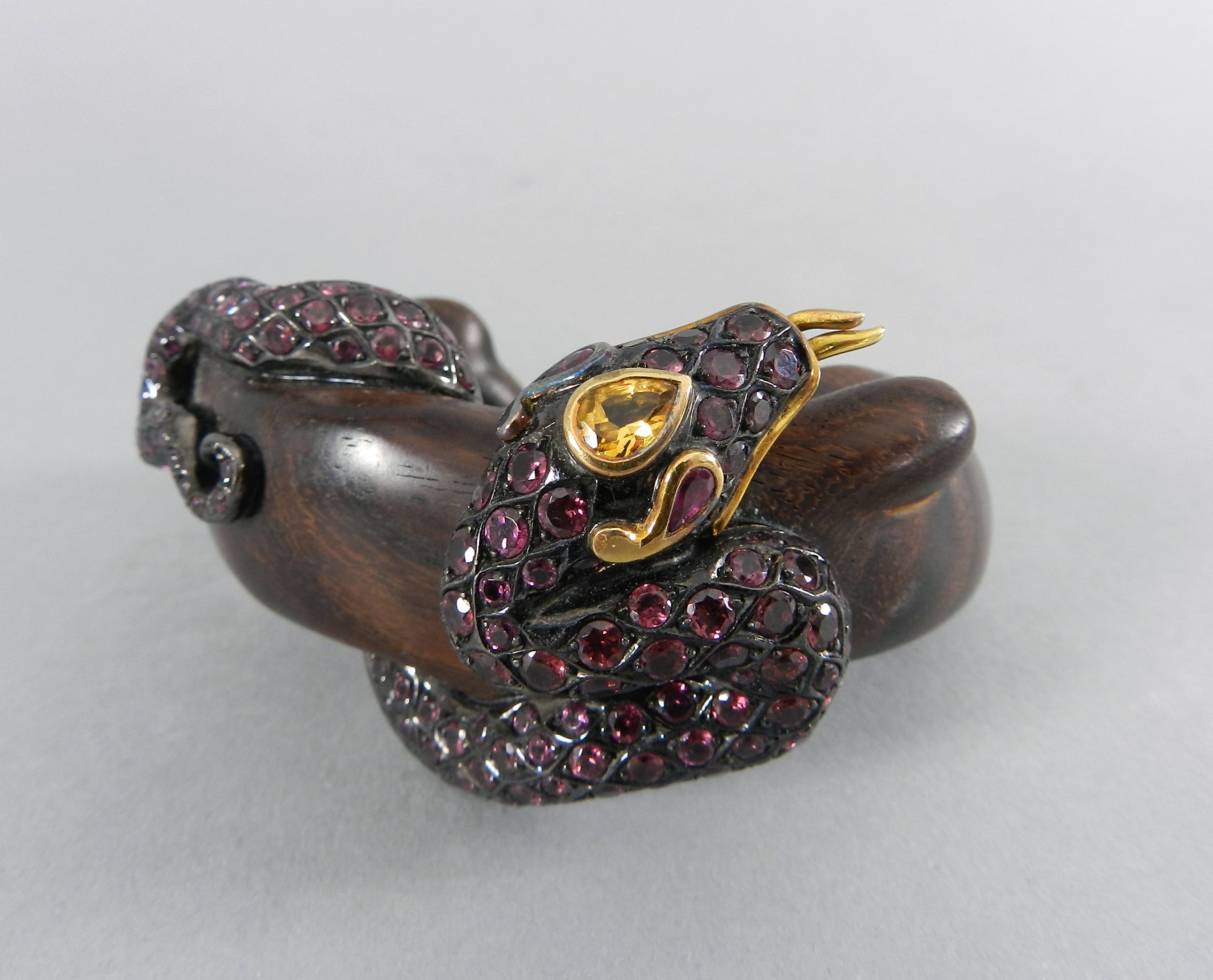 Lotus Arts de Vivre Gold, Pink Sapphire and Ebony Snake Cuff Bracelet