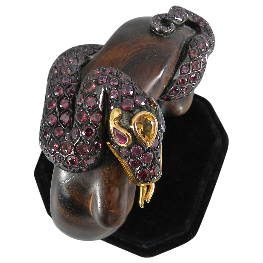 Lotus Arts de Vivre Gold, Pink Sapphire and Ebony Snake Cuff Bracelet