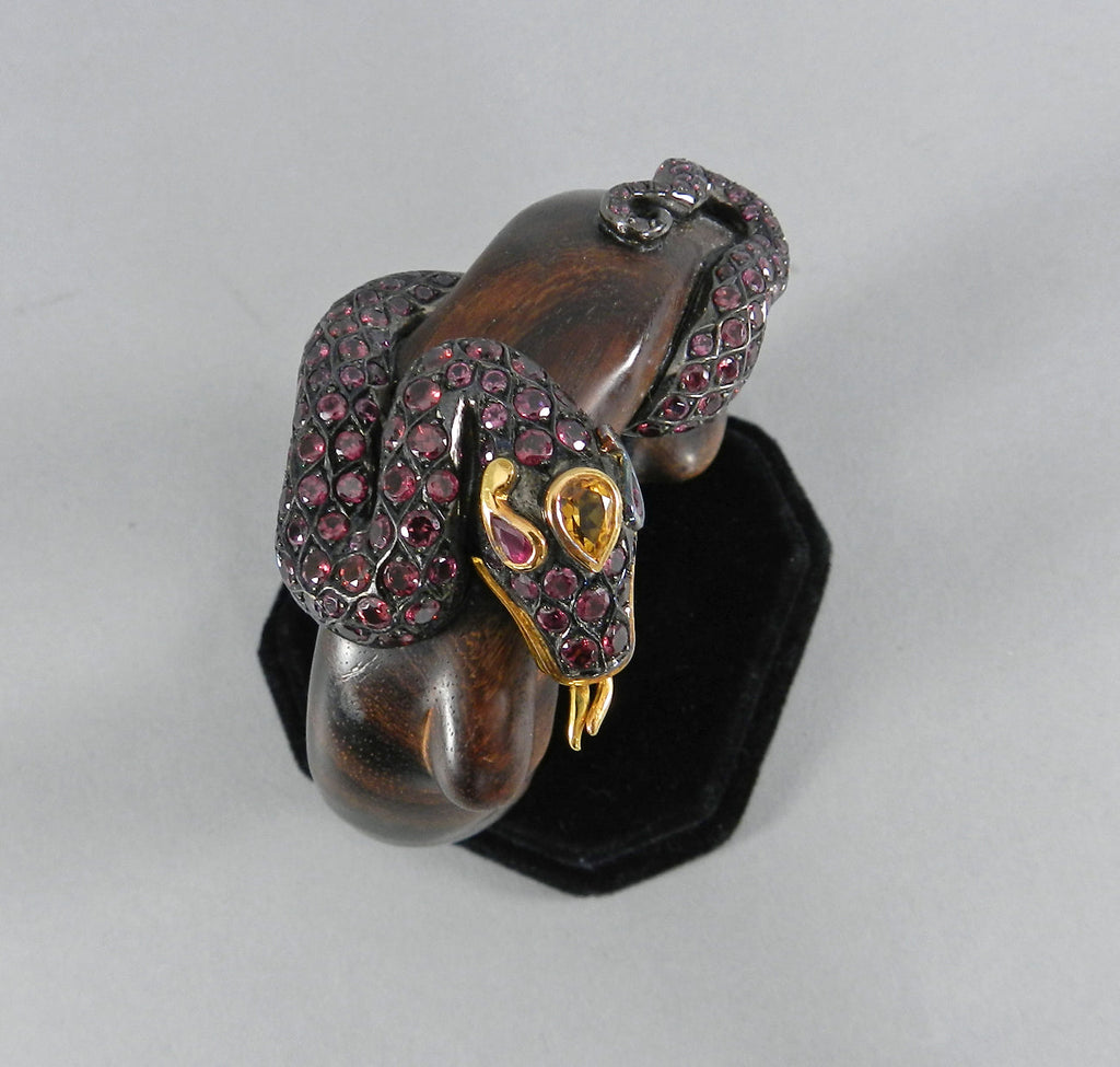 Lotus Arts de Vivre Gold, Pink Sapphire and Ebony Snake Cuff Bracelet