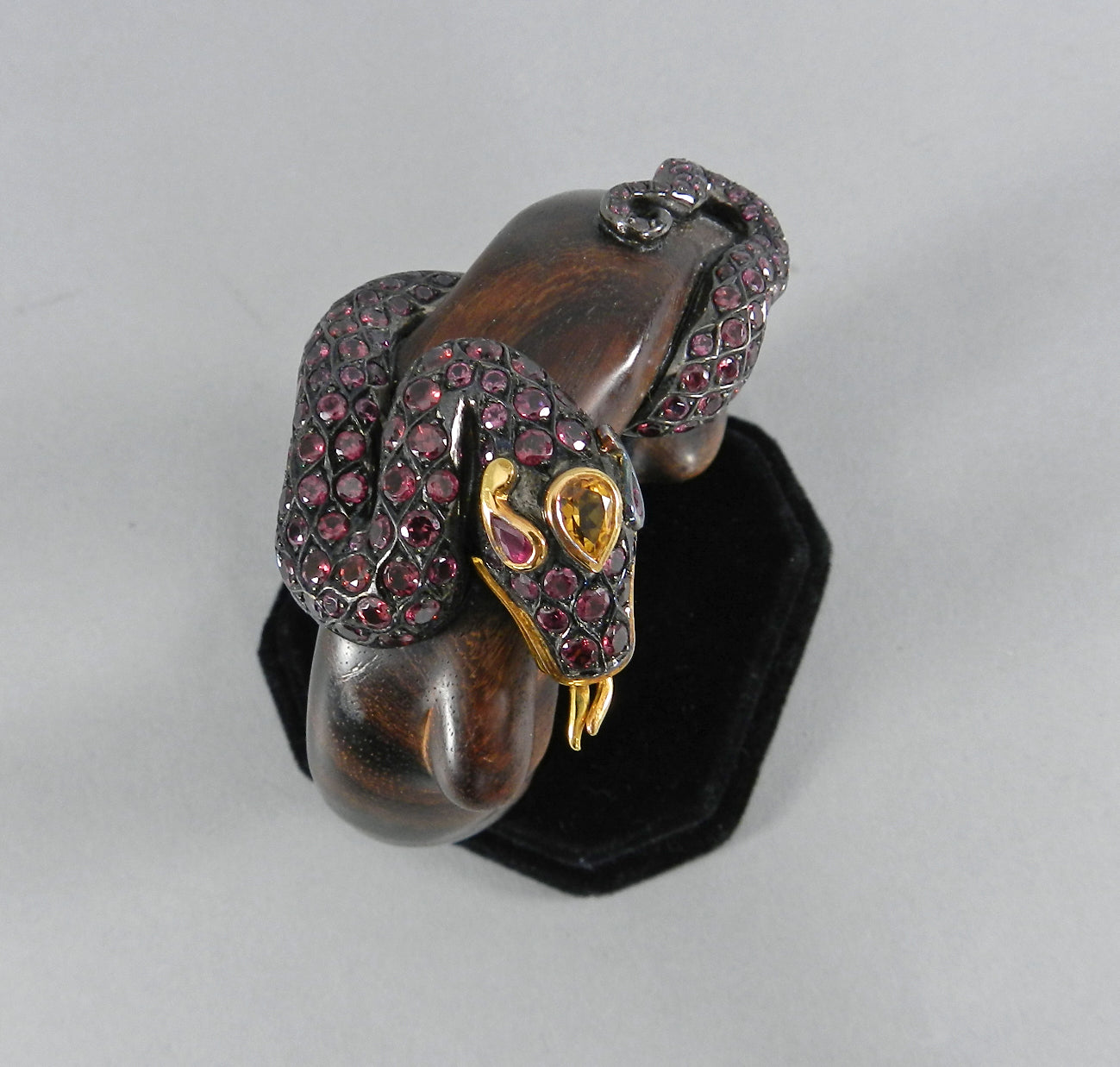 Lotus Arts de Vivre Gold, Pink Sapphire and Ebony Snake Cuff Bracelet