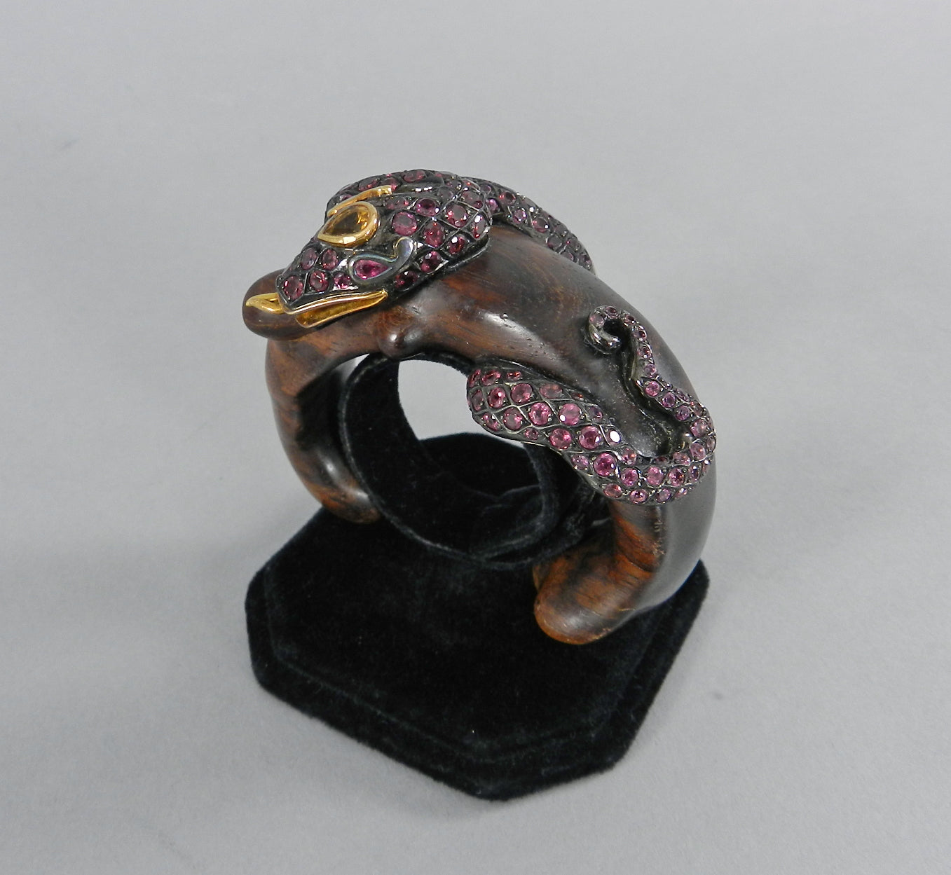 Lotus Arts de Vivre Gold, Pink Sapphire and Ebony Snake Cuff Bracelet