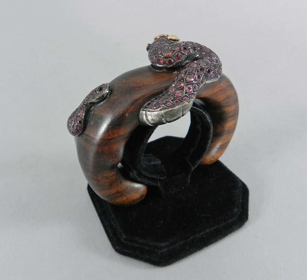 Lotus Arts de Vivre Gold, Pink Sapphire and Ebony Snake Cuff Bracelet