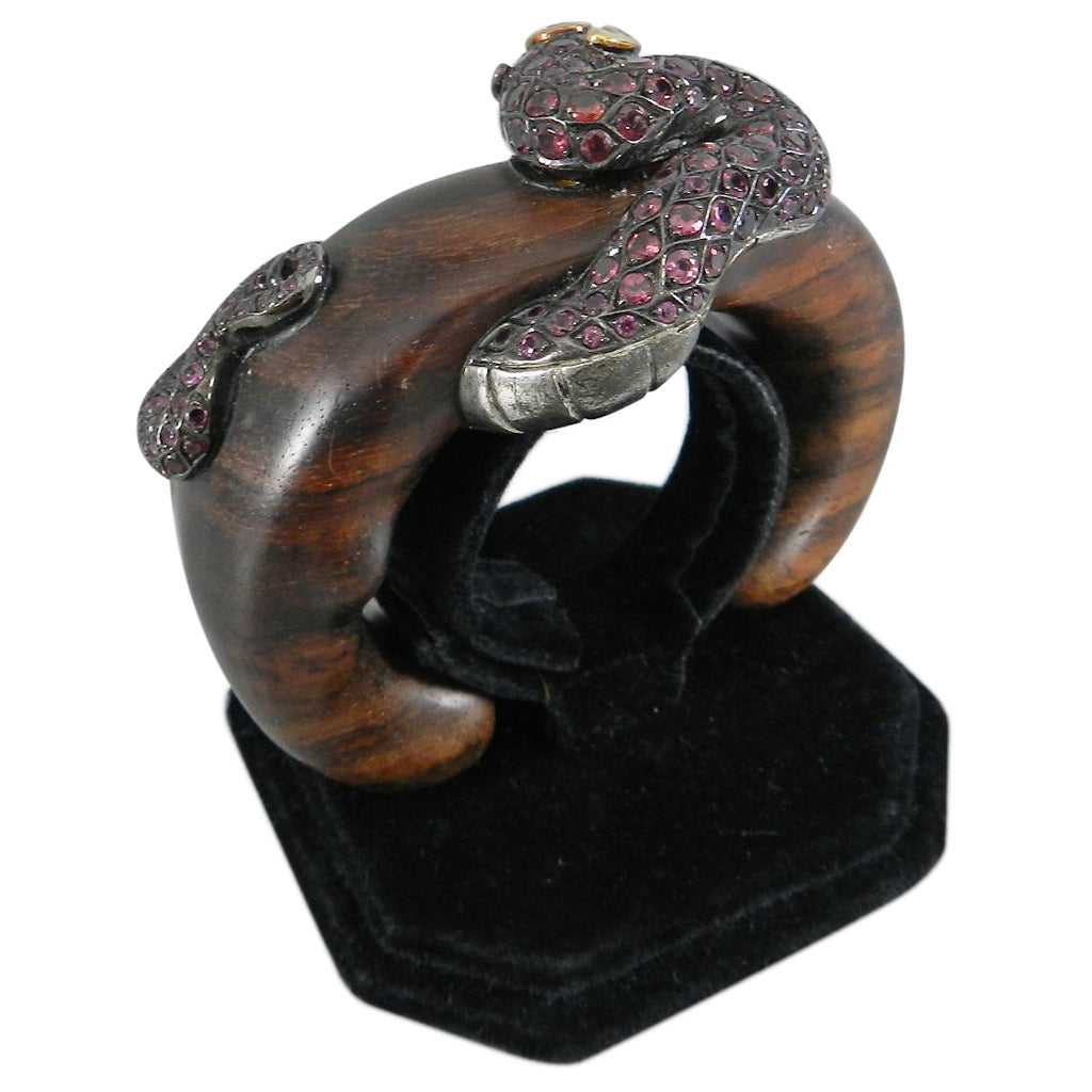 Lotus Arts de Vivre Gold, Pink Sapphire and Ebony Snake Cuff Bracelet