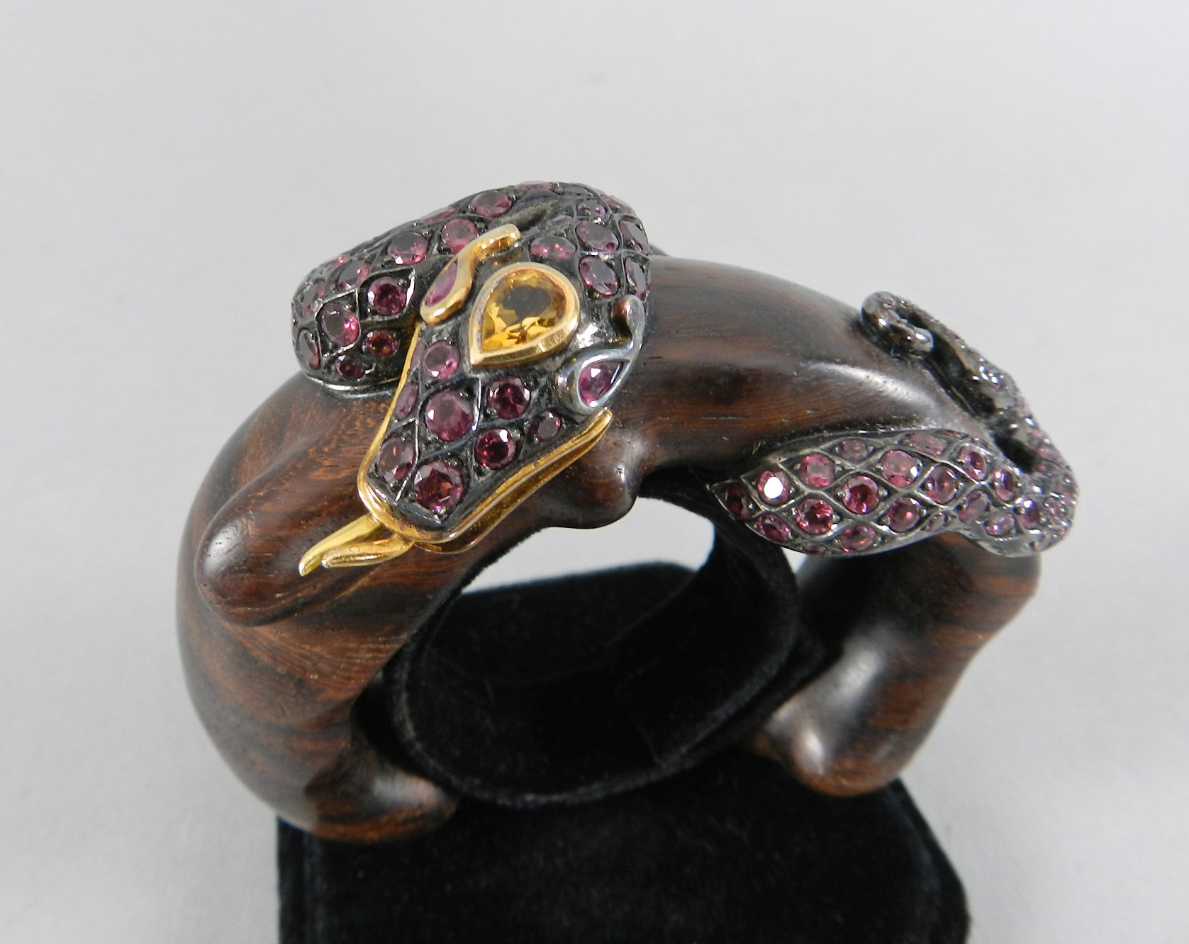 Lotus Arts de Vivre Gold, Pink Sapphire and Ebony Snake Cuff Bracelet