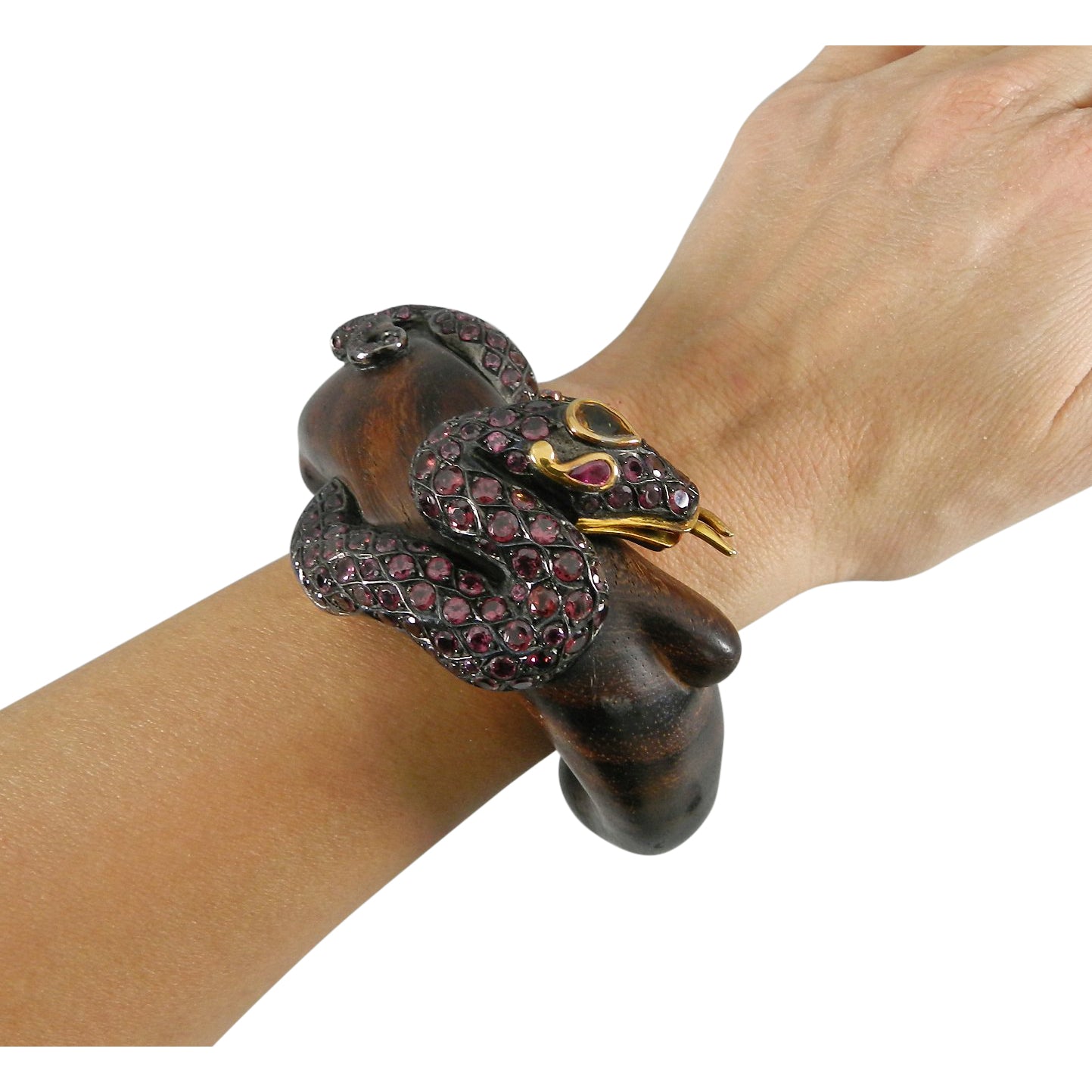 Lotus Arts de Vivre Gold, Pink Sapphire and Ebony Snake Cuff Bracelet
