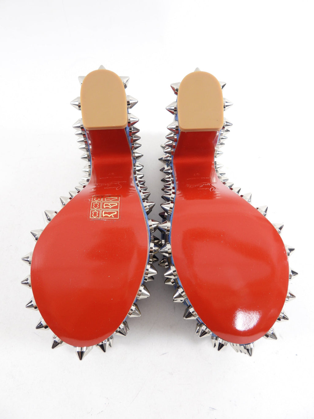 Christian Louboutin Spike Accents Suede Platform Mule Blue - 37