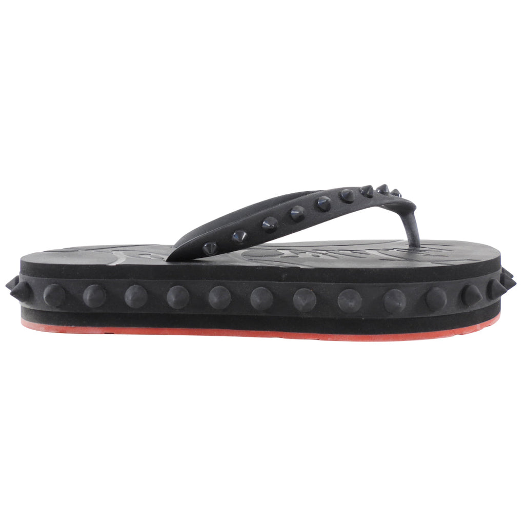 Christian Louboutin Black Flat Stud Rubber Thong Flip Flops - 37