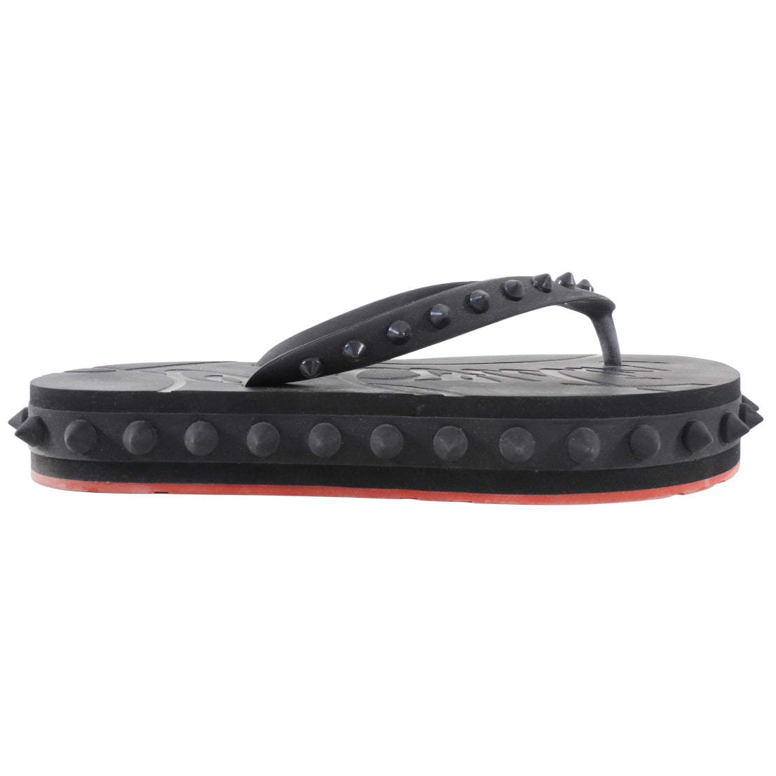 Christian Louboutin Black Flat Stud Rubber Thong Flip Flops - 37
