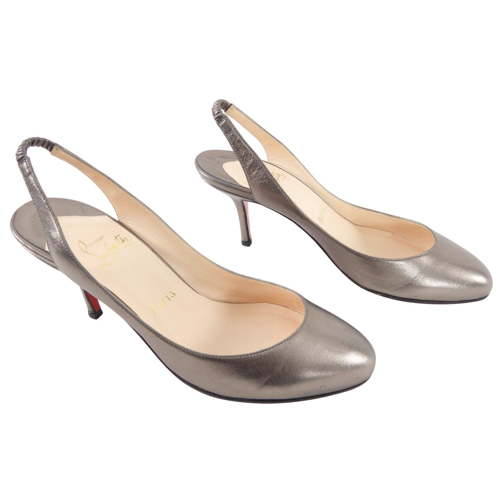 Christian Louboutin Pewter Leather Slingback Heels - 41