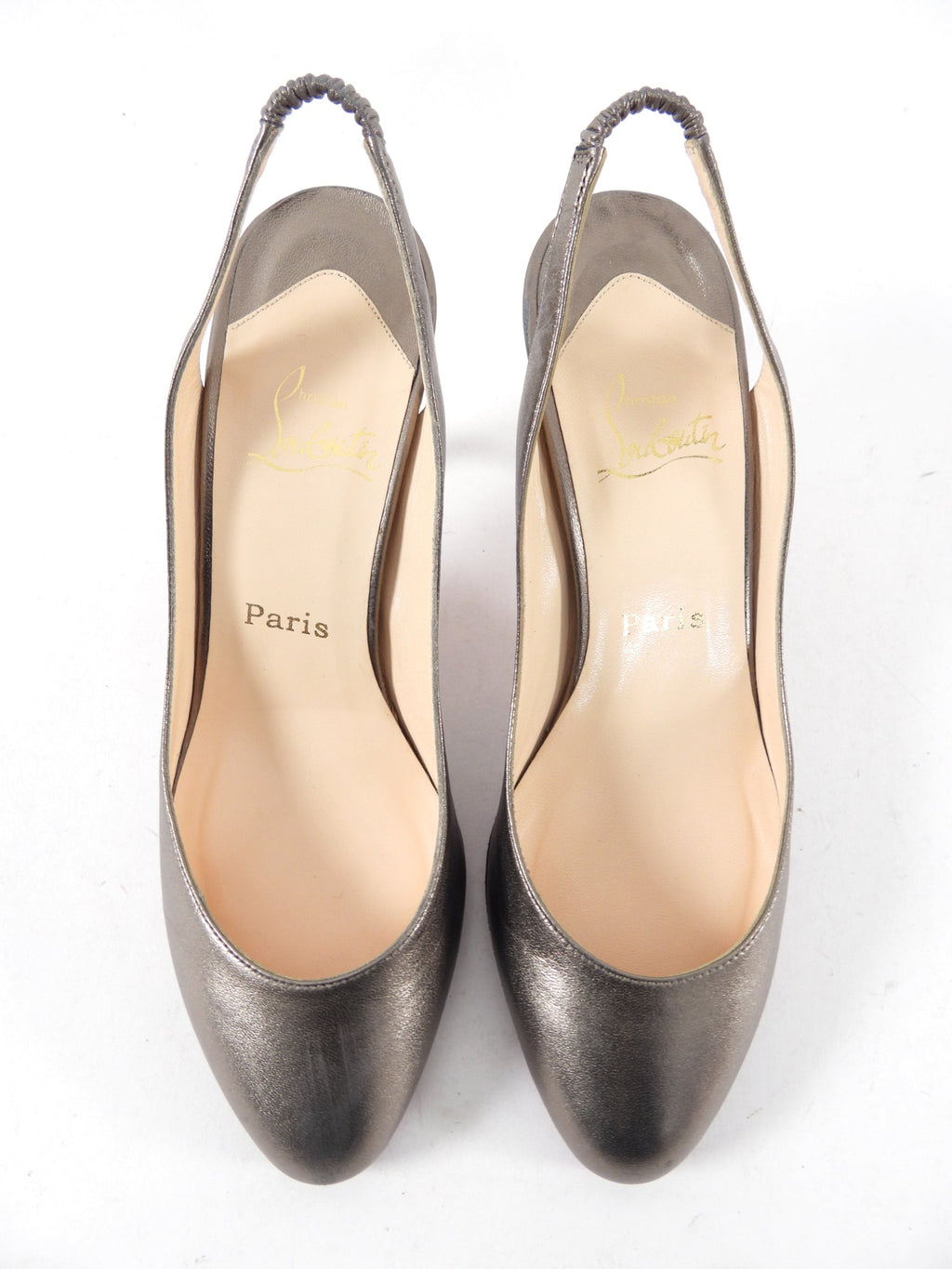 Christian Louboutin Pewter Leather Slingback Heels - 41