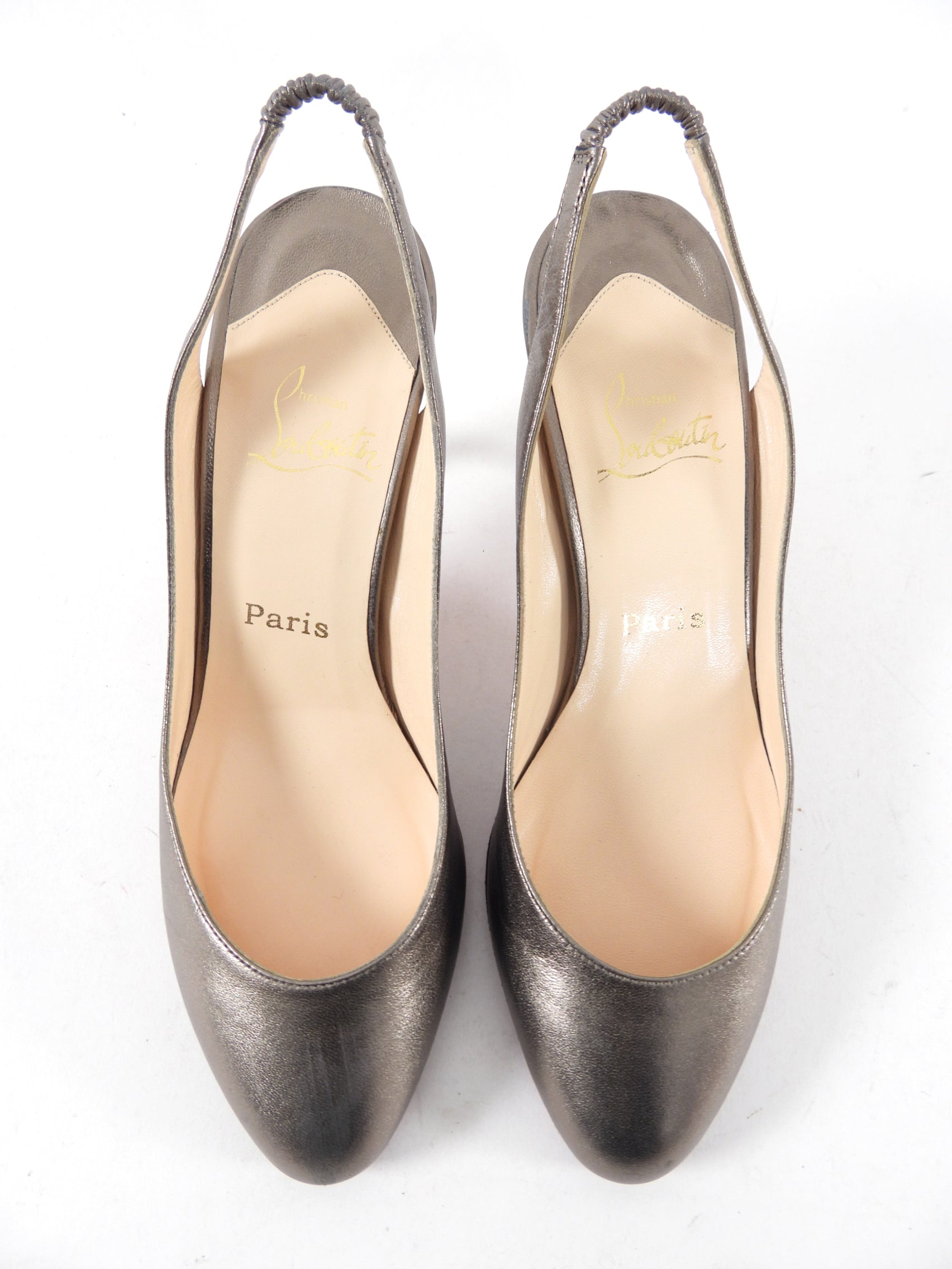 Christian Louboutin Pewter Leather Slingback Heels - 41