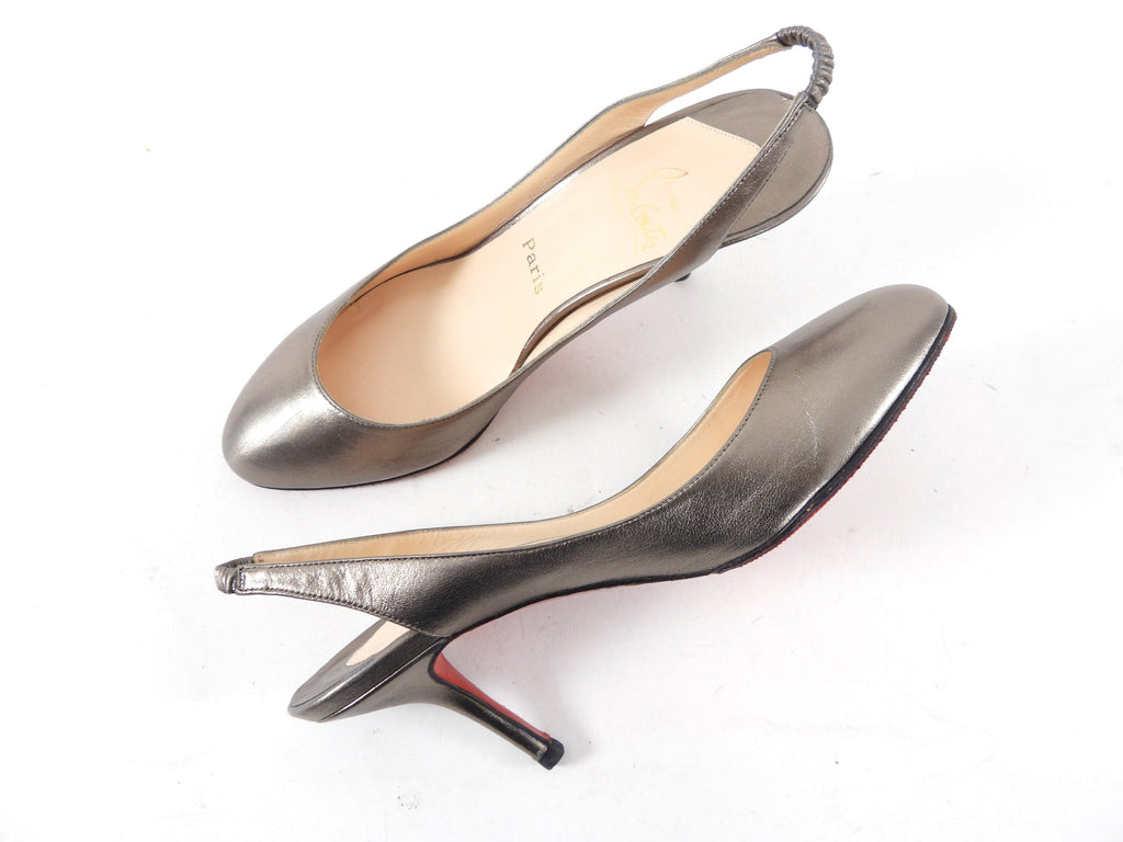 Christian Louboutin Pewter Leather Slingback Heels - 41